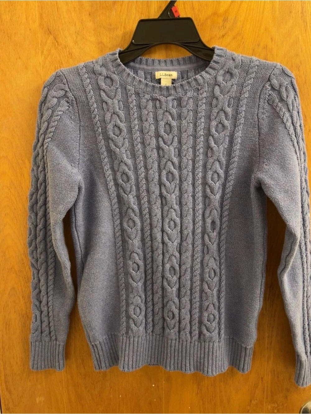 L.L. Bean Blue Cable-Knit Pullover Sweater Women SMALL 100% Cotton Long Sleeve**